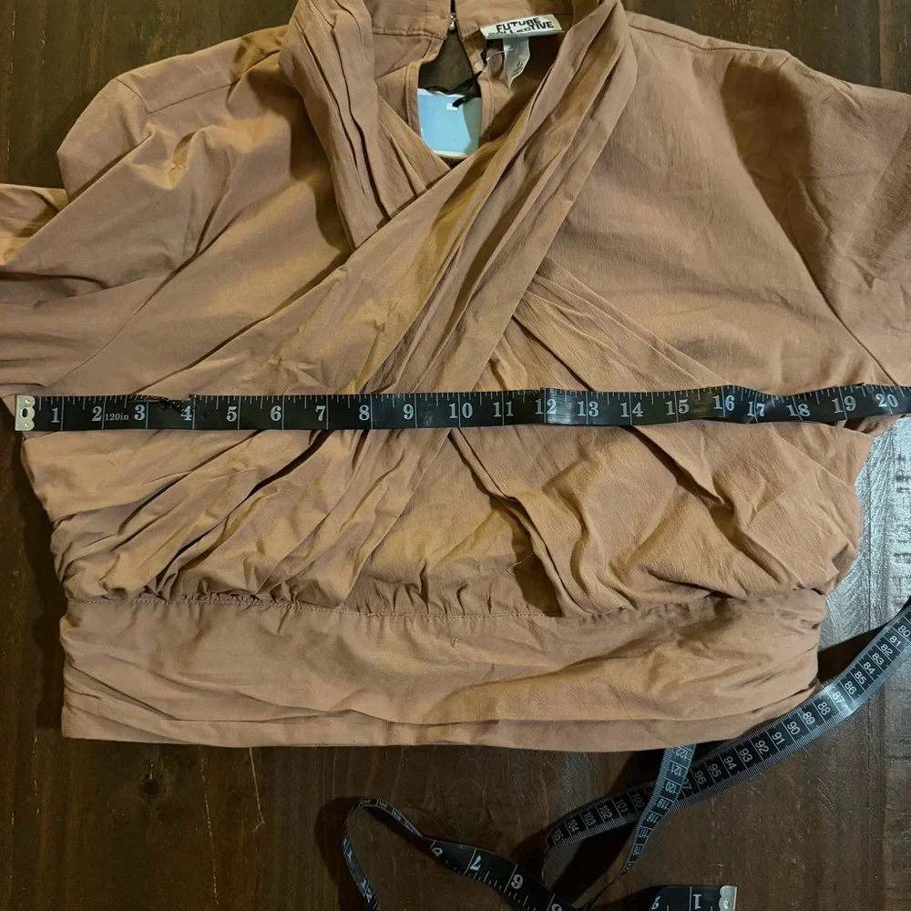 NWT Future Collective Taupe Wrap Blouse - Size M